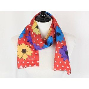 Vtg 1970s Silky Bold Red Purple Yellow Floral Print Rectangle Oblong Scarf